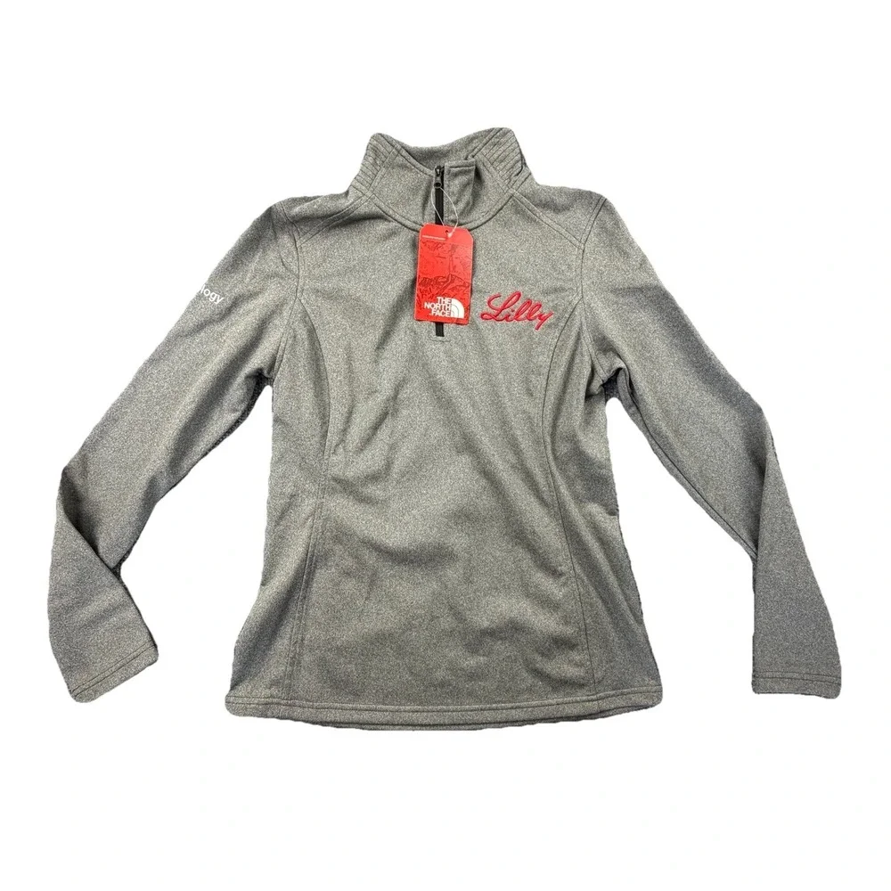 The North Face Gray Name Lilly 1/4 Zip‎ Fleece Pullover Embroidered Logo NWT